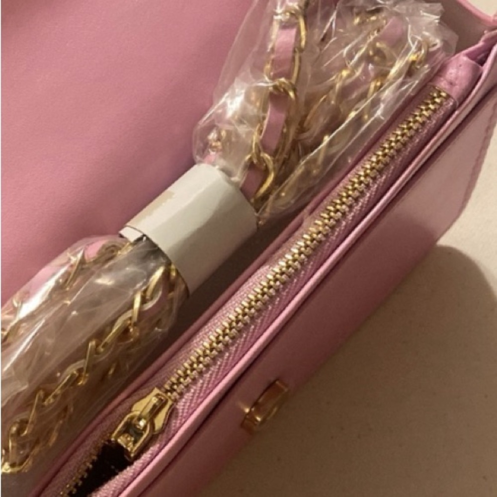 Bebe Pink Nadine Pleats Flap Crossbody Bag with Gold Logo - Picture 3 of 5